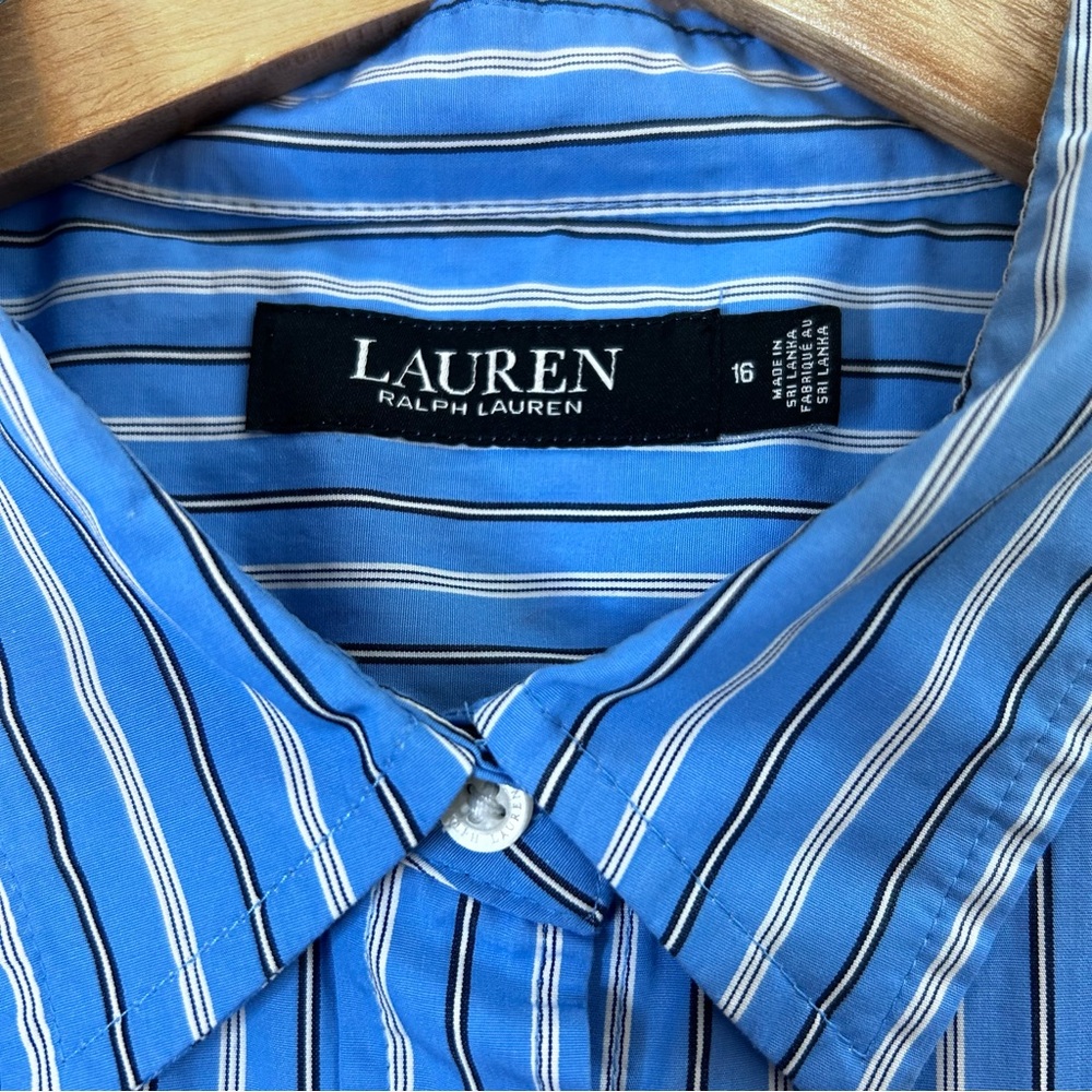 Lauren Ralph Lauren Blue Black White Striped Shirt Dress Button Front Size 16 - Picture 3 of 11